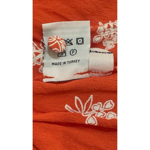 Ghost London Women's Red Orange Printed Crew-Neck Ruffle Crepe Midi Dress Size S - Picture 8 of 10